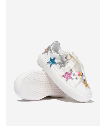 Monnalisa Girls Leather Star Trainers in White de votre