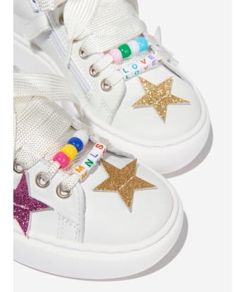 Monnalisa Girls Leather Star Trainers in White de votre