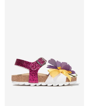 Monnalisa Girls Glitter Flower Sandals in Multicolour de pas cher