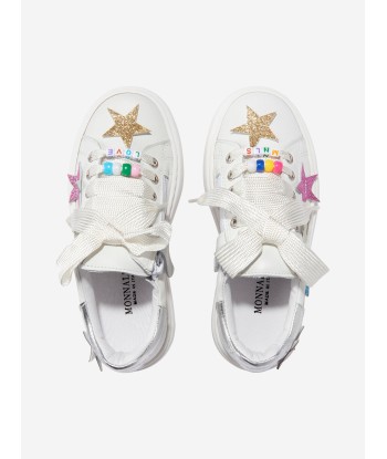 Monnalisa Girls Leather Star Trainers in White de votre