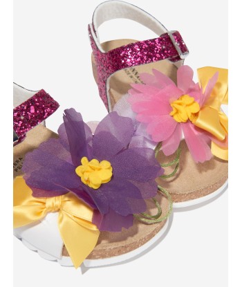 Monnalisa Girls Glitter Flower Sandals in Multicolour de pas cher